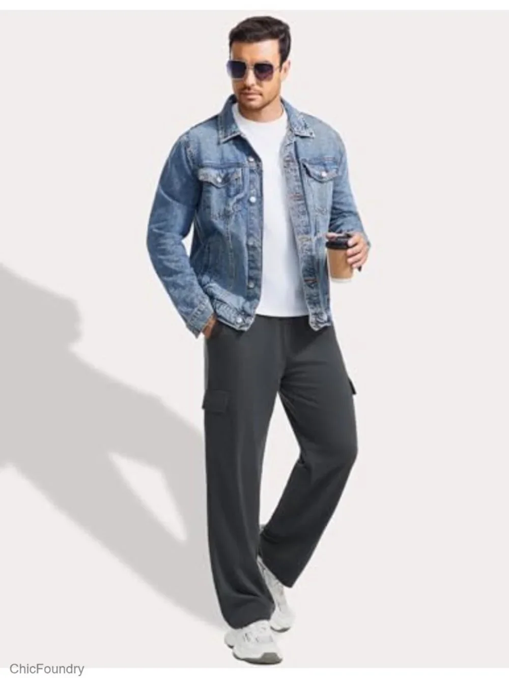 Men's Cargo Sweatpants Pockets Open Bottom Baggy Cotton Jogger Uncuffed Lounge